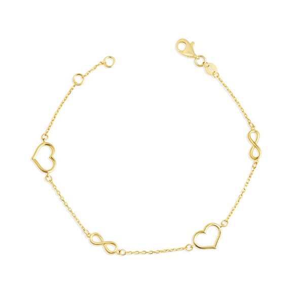 14K Solid Yellow Gold Heart Infinity Love Adjustable Bracelet 7\